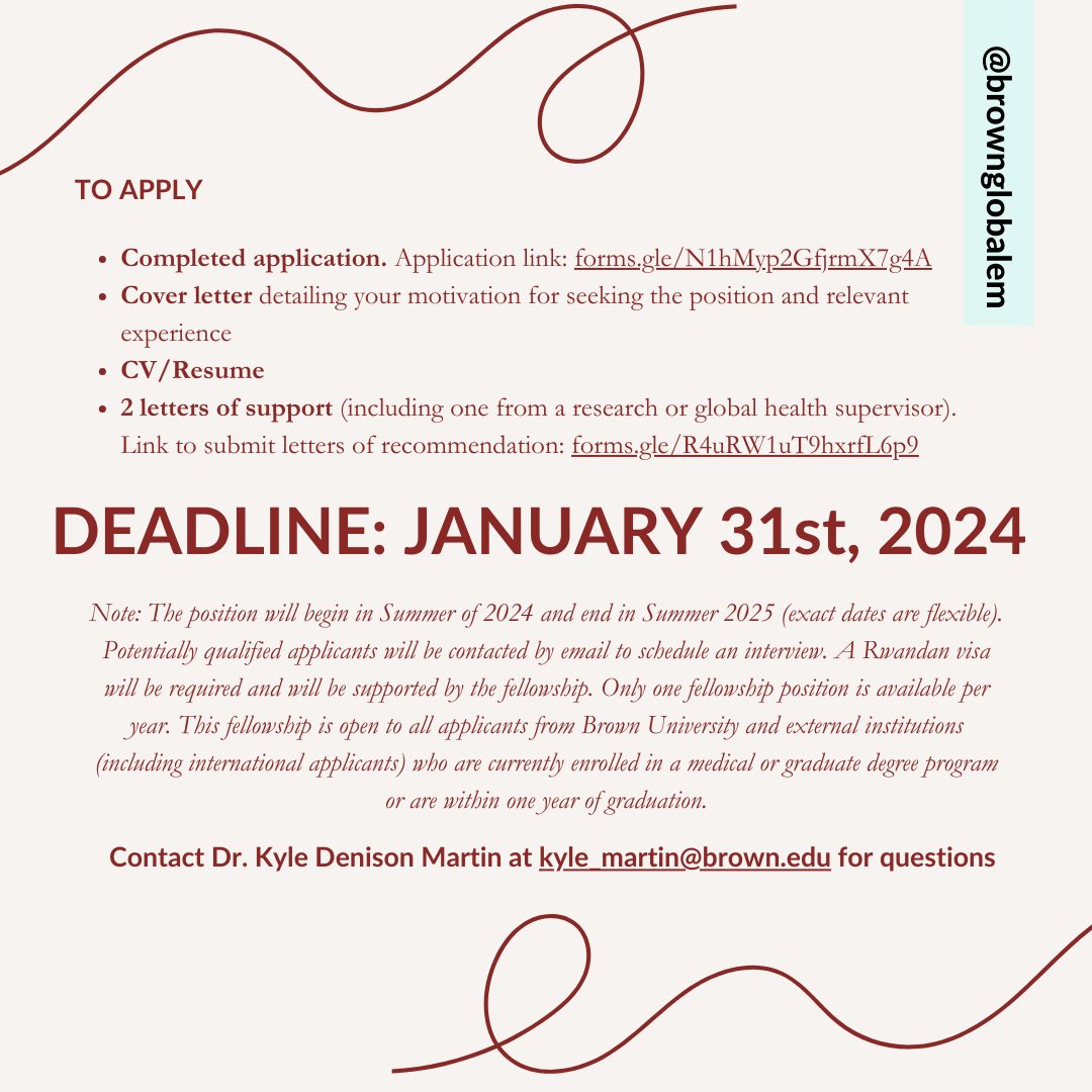 Apply now for our BEM Rwanda Research and Development Fellowship! More info at this link: brown.edu/academics/medi…