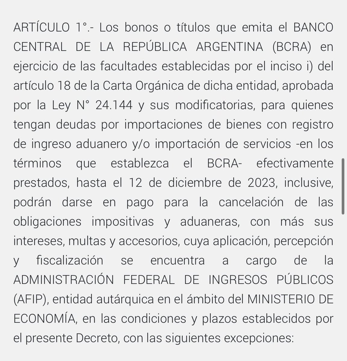 Hiperalfonsin's tweet photo. ULTIMO MOMENTO 💣

OTRA EXCELENTE MEDIDA DE MILEI

Mediante el Decreto 72/2023, se autoriza a cancelar la deuda que dejaron las SIRA por créditos frente a la AFIP.

Básicamente, si el Estado te debía guita, la podes pasar como plata a favor para cancelar pagos de impuestos.

👏🏻👏🏻 https://t.co/Bi5NErtctU