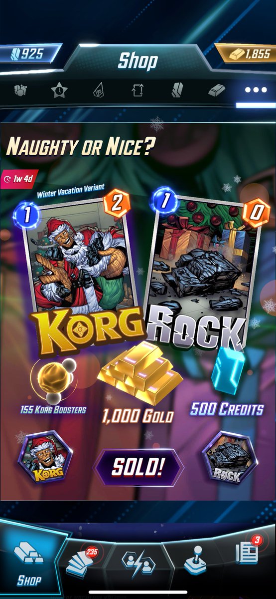 Hey Marvel Snap Community, I’m doing a giveaway for the Naughty Or Nice? bundle

to enter: 

follow <a href="/DougPieTTV/">DougPie 🌴</a> 
like &amp; retweet
And tag a Marvel Snap content creator you think is awesome 

I’ll be picking a winner on December 25th