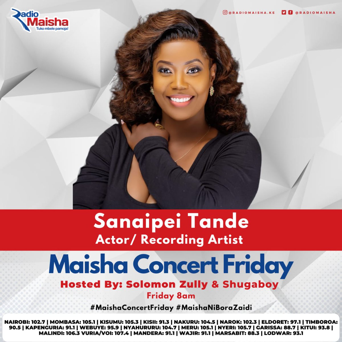 We are on #MaishaConcertfriday with the beautiful @Sanaipei_Tande