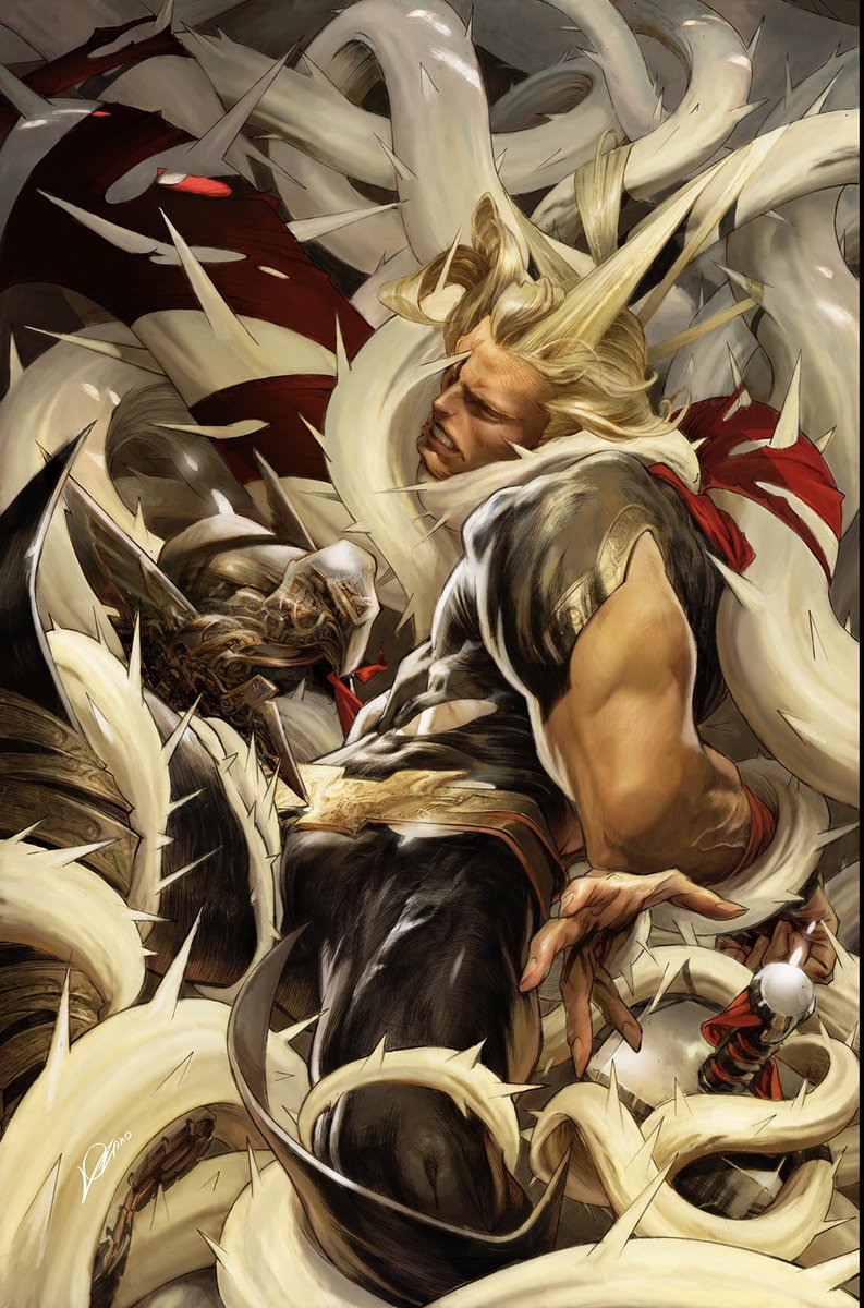Lozifer's tweet image. IMMORTAL THOR #8! (variant cover)
...okay okay I admit: As long as I can realise the Prometheus motif I'm in. And yes I designed Thor's helmet like an eagle tearing out the liver of a god every morning - the cape helps to complete the picture.#Thor #Marvel #Cover #AlexanderLozano
