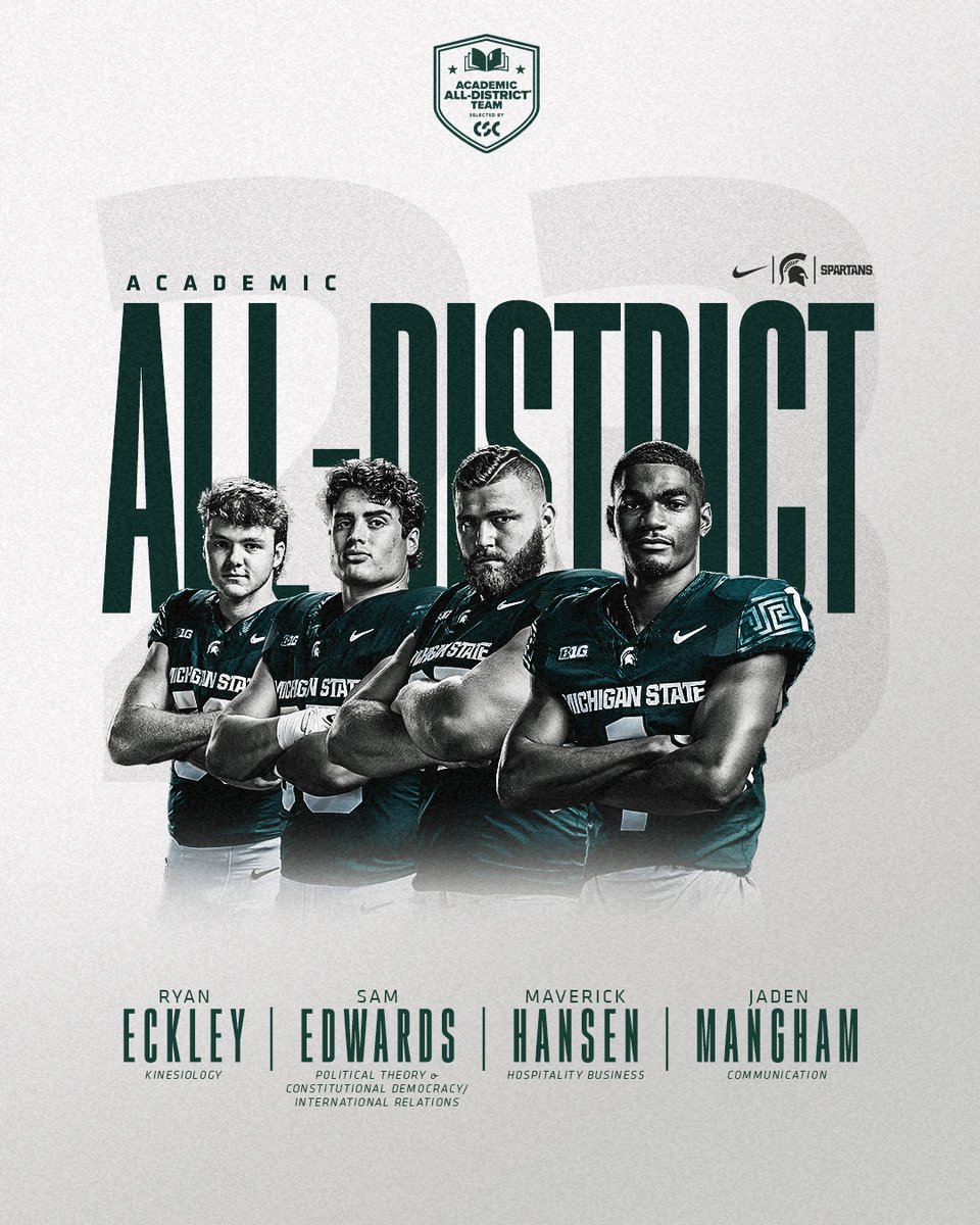 On the field and in the classroom! 📚 Four Spartans were named to the Academic All-District Football Team. 🔗 | bit.ly/3NEvomq #GoGreen