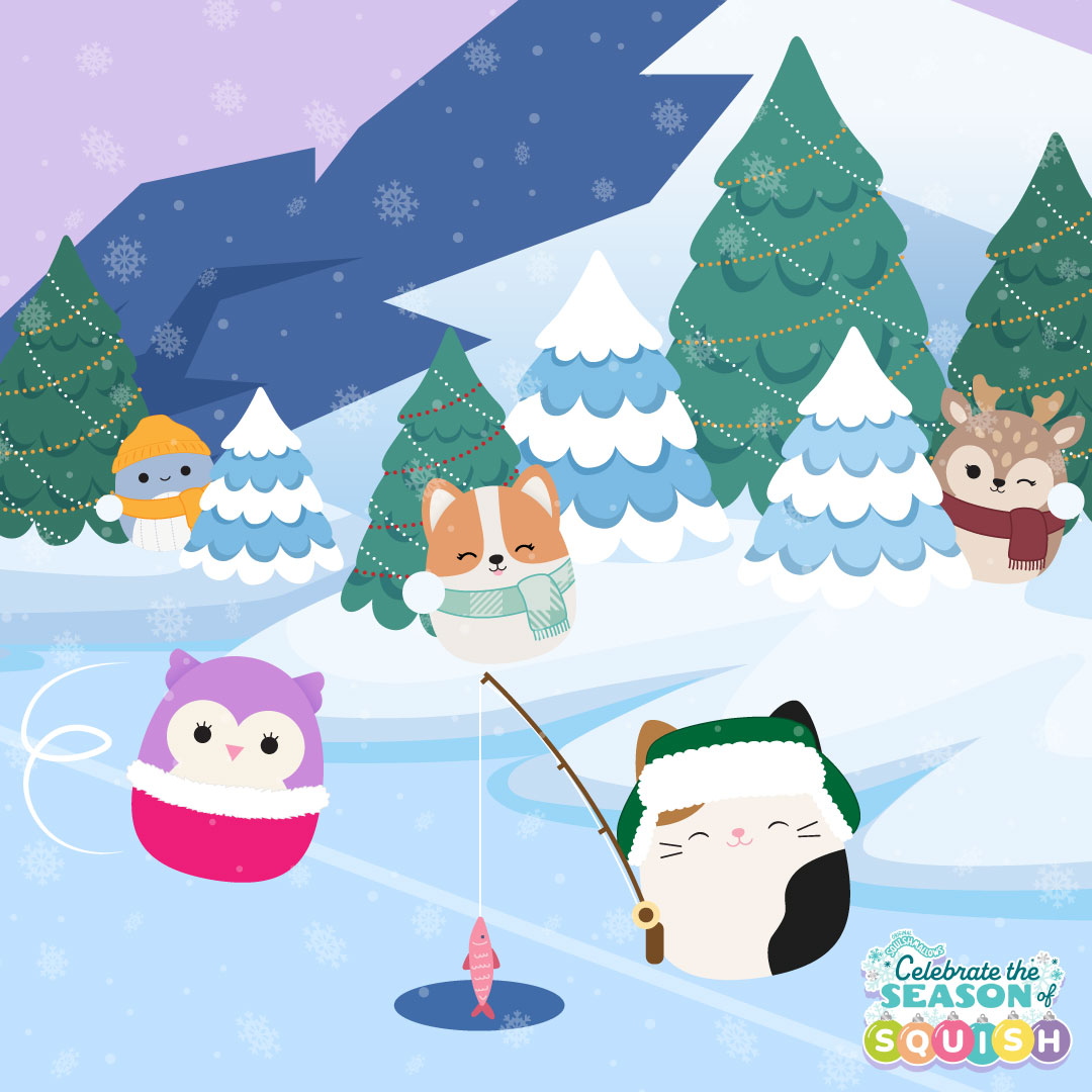 There's something fishy going on with these #SeasonOfSquish scenes! ❄️🎣 Can you find all 6 differences? #Squishmallows #SquishmallowsSquad