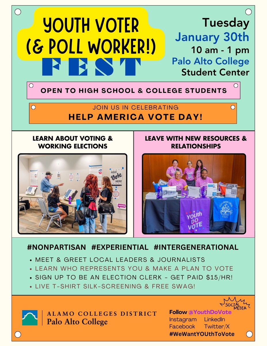 Educators: Plan a field trip to the event and give your students an experiential opportunity to learn about civic engagement opportunities and college readiness!  
#WeWantYOUthToVote 
#HelpAmericaVoteDay