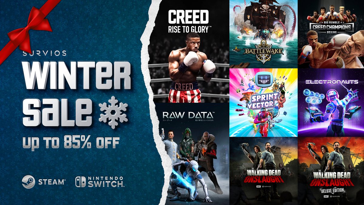 ❄️ With winter full speed ahead, we're bringing you discounts, up to 85% off on the Survios titles you love, starting today! ❄️ #SteamWinterSale #NintendoSwitch