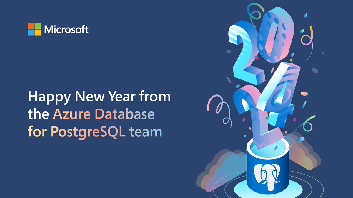 AzureDBPostgres's tweet image. Wishing all of you 🐘 #AzureDBPostgres customers, partners &amp;amp; developers—as well as the 🌍 #PostgreSQL community—a happy 2024. Here&apos;s to a new year of growth &amp;amp; adventure 🚀, with ❤️ from the Postgres team at Microsoft