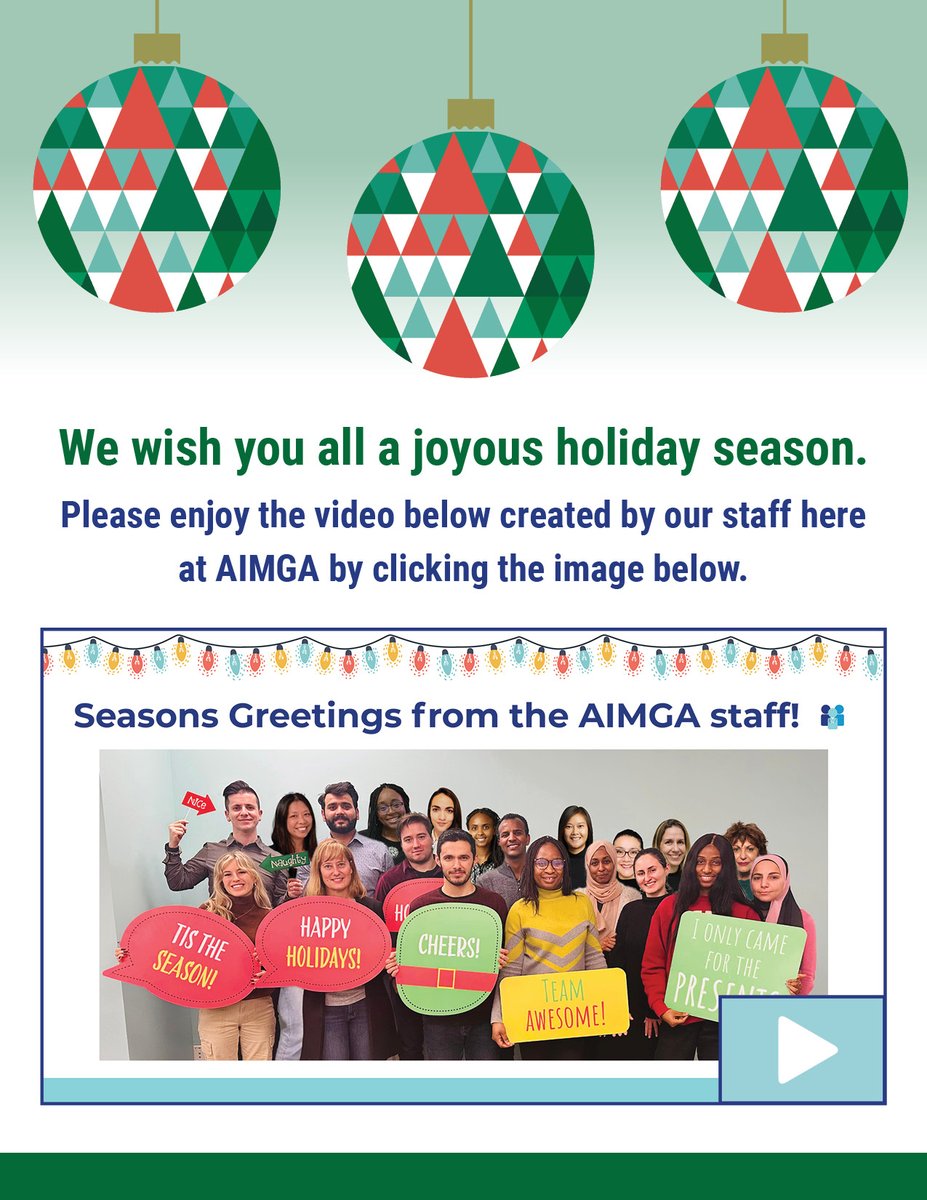 We wish you all a wonderful holiday! 

Click on the link below to enjoy a video from all of us at AIMGA!⁠ vimeo.com/896706873/3722…
