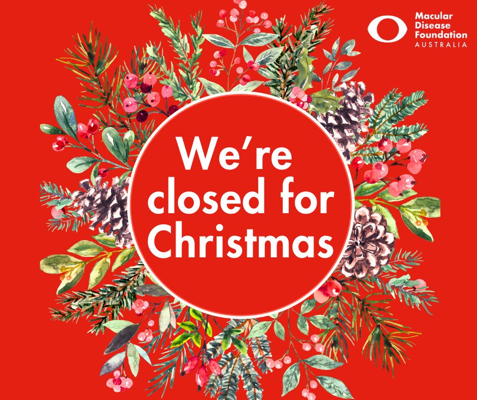 MDFA is closing today, and we’ll be back in the office on the 2nd of January 2024. If you have any eye health concerns, please contact your optometrist or ophthalmologist. However, we will still be available at our national helpline 1800 111 709.
