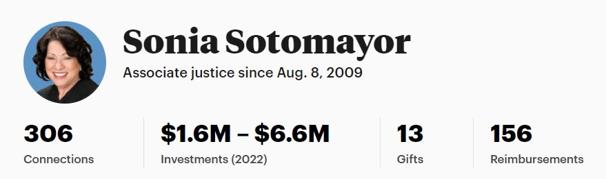 It is fascinating how much press Thomas has received for his gifts and reimbursements, yet Sotomayor, whose investments and reimbursements blow Thomas’s away, has gotten close to no attention.
