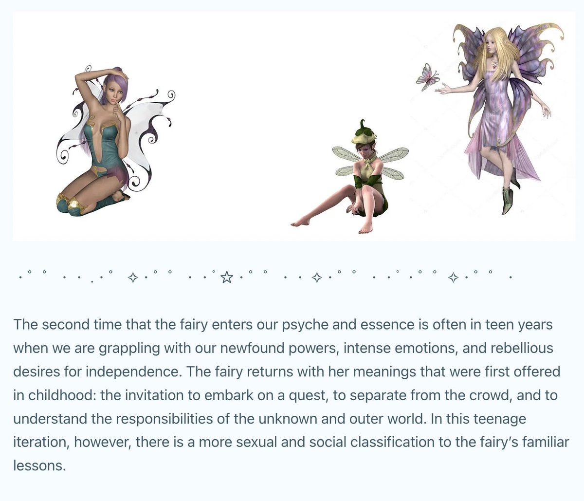 sigh swoon (@sighswoon) on Twitter photo Analysis of the fairy archetype as a guide for practical human growth and understanding, especially amongst female children and teens. Tangent inspired by my interview with Maddie Phillips <a href="/themaddiep/">maddie phillips</a> for The Infinity Mirror. Full free read here:
theinfinitymirror.substack.com/p/maddie-phill… Analysis of the fairy archetype as a guide for practical human growth and understanding, especially amongst female children and teens. Tangent inspired by my interview with Maddie Phillips <a href="/themaddiep/">maddie phillips</a> for The Infinity Mirror. Full free read here:
theinfinitymirror.substack.com/p/maddie-phill…