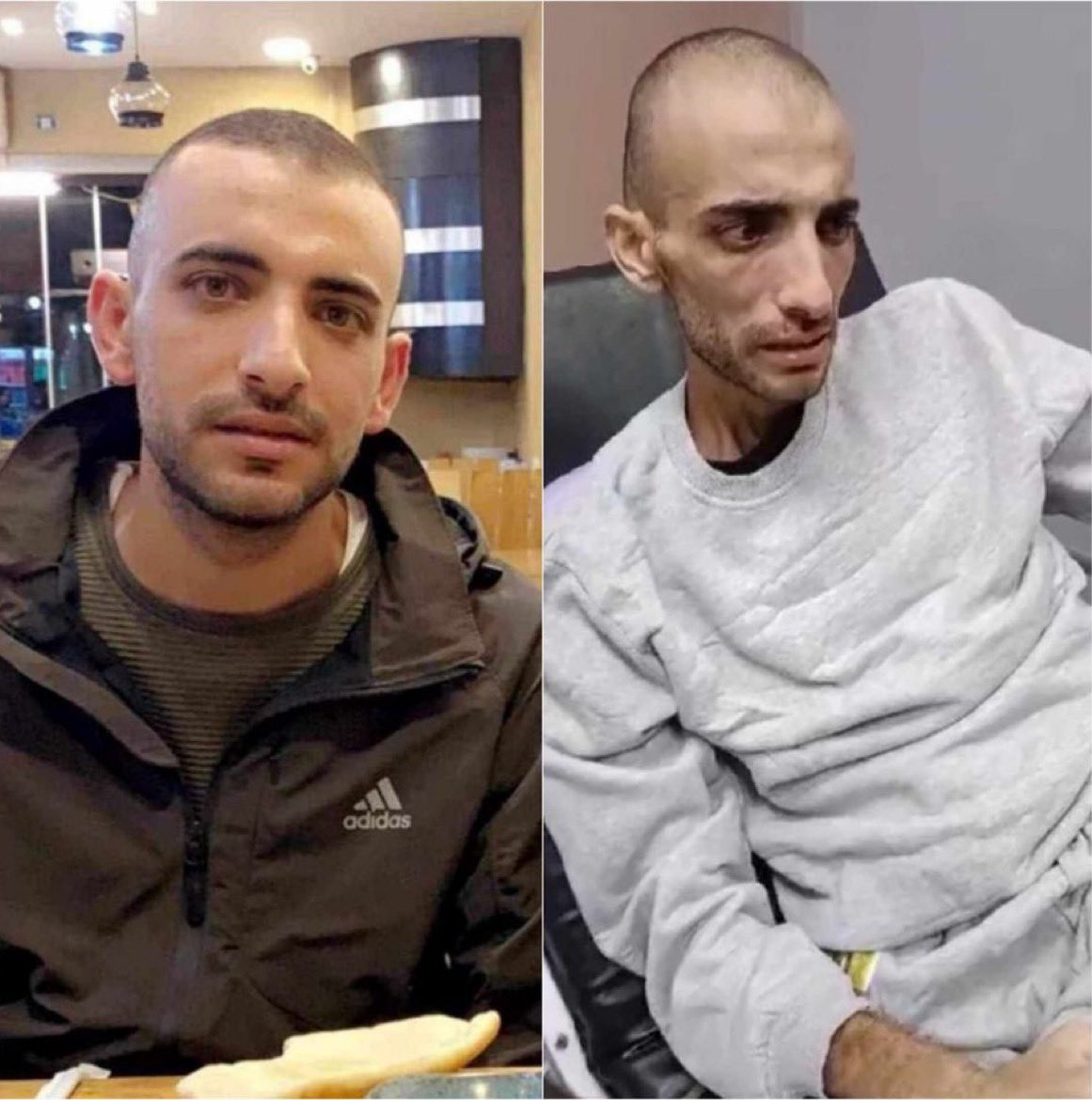 💔🇵🇸 Farouq Khateeb from Ramallah, West Bank, has been released from an ISRAELI jail. The photos show him before and after being kidnapped by ISRAELI forces. 

Farouq was kidnapped 3 months ago and detained under administrative detention, without charge or trial.