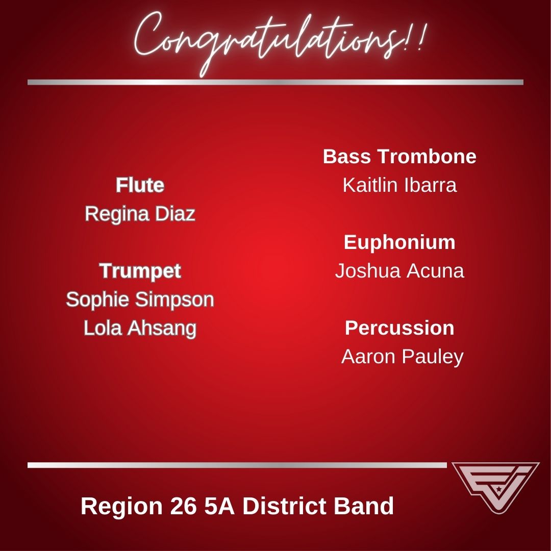 Participation in Band builds confidence, perseverance, and a desire for excellence! Congratulations to our EVHS Band District, Region, and Area Band members! We are proud of you! #WeAreGISD #FutureSuccess #MusicEducation