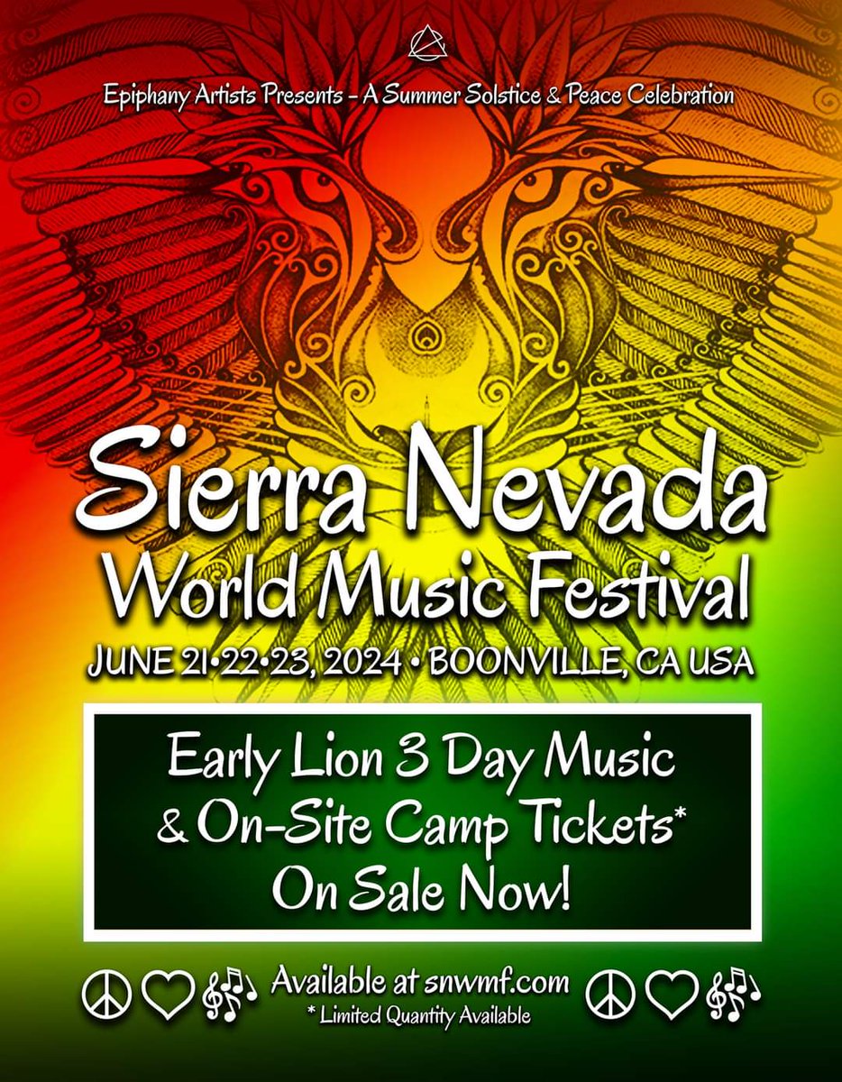 The 27th Edition of Sierra Nevada World Music Festival will be one to remember! We are so excited already! 

Early Lion tickets are still available, but going fast! 

snwmf.com

#reggae #music #festival #snwmf #warrensmithlegacy