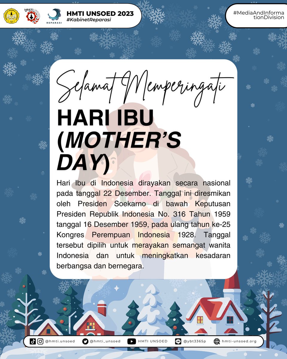 HMTI_Unsoed's tweet image. [HARI IBU]

Hari Ibu adalah saat yang istimewa untuk merayakan keberadaan wanita luar biasa yang telah menjadi sumber cinta dan dukungan tak terbatas dalam hidup kita. Selamat Hari Ibu!

—————
HMTI UNSOED 2023
—————
#KabinetReparasi
#SalamUnity
#JayaJayaKorsa
#HMTIUnsoed2023