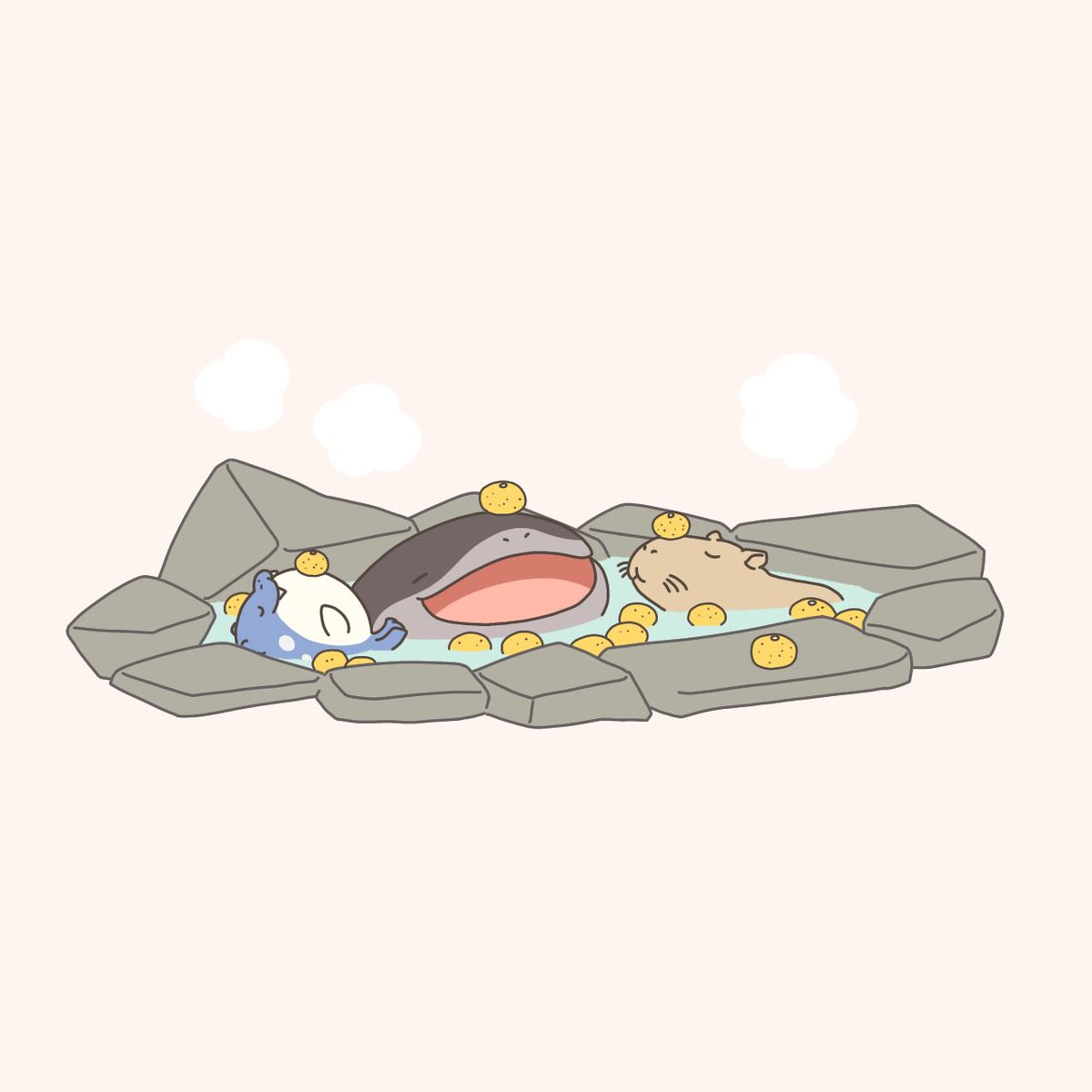 no humans pokemon (creature) closed eyes food open mouth fruit onsen  illustration images