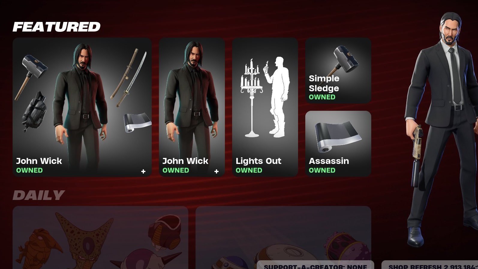 John Wick outfit returns to the Fortnite store with new styles and