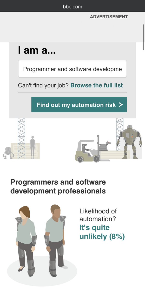 CodeWithDean's tweet image. This website tells you the likelihood of your job being automated by AI 👀
bbc.com/news/technolog…