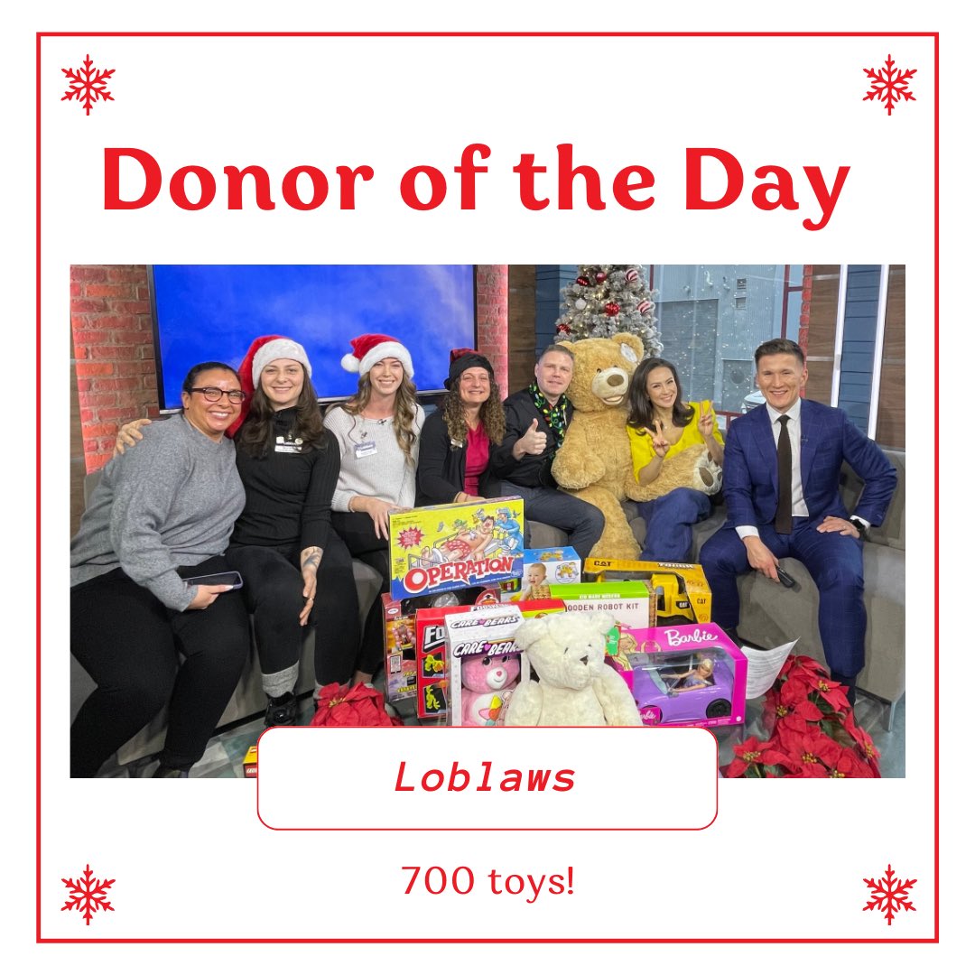 Loblaws joined us with a special guest 🧸 to announce that they’ve collected 700 toys for The Wish!

This is Loblaws’ second year supporting and we are so grateful for their support!

Thank you Loblaws!❤️🎁🎄