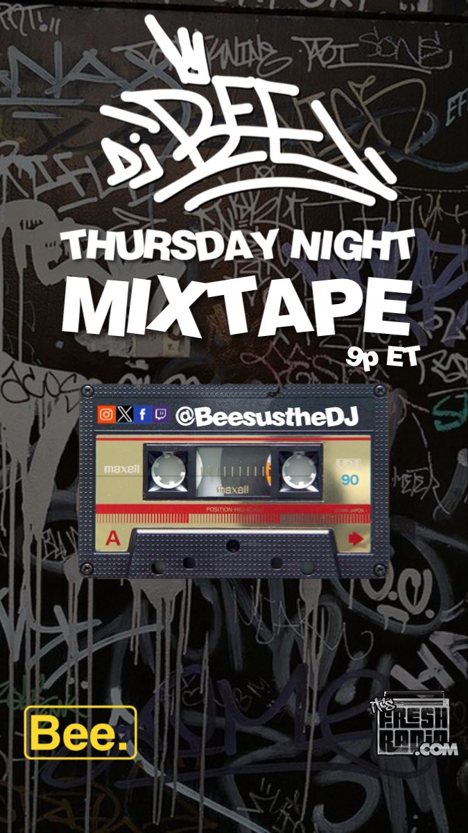 9p ET Thursday Mixtape 9p ET … Watch here on #xlive #twitterlive or @Twitch #twitch #djbee #skratchmakaniks #freshradio #turntablism