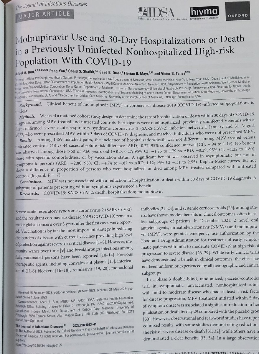 🥼📝 Molnupiravir is not effective for reduction in hospitalization or death within 30 days of diagnosis of  Covid 19.@IDdocAkshatha
@krshvid @venkat_id 
#COVID19 
#COVID19India 
#DrSwapnilGautam