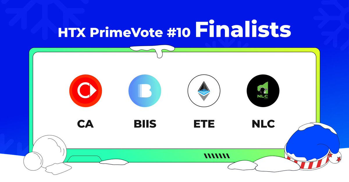 🥳 Congrats, PrimeVote #10
 Preliminary Winners: 

🏆 $CA  @CA_Radar
🏆 $BIIS @BIIS_official
🏆 $ETE @EthereumExpres
🏆 $NLC @NeloreCoin

#HTX Final Voting Starts 🚀 

 Vote>>>htx.com/en-us/assetact…