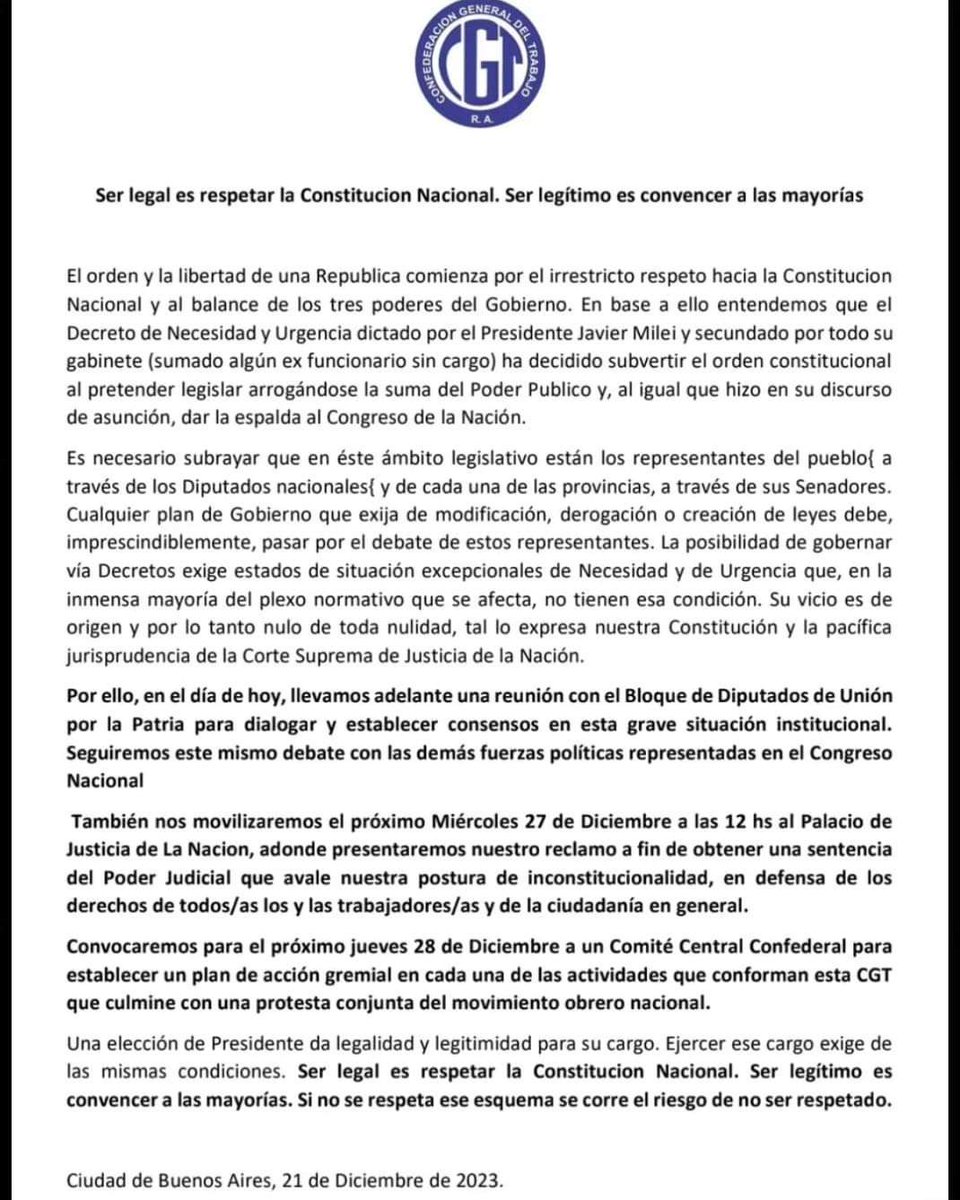 Comunicado de la #CGT