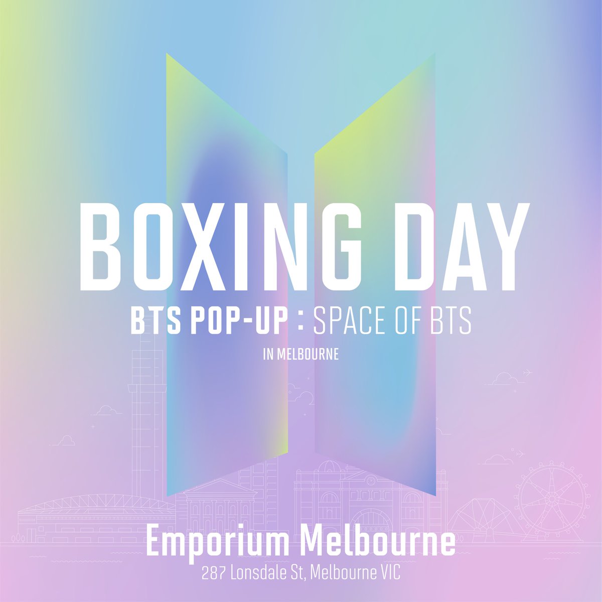 [BTS POP-UP: SPACE OF BTS in MELBOURNE] Boxing Day sales have arrived! 💜 Enjoy 20% off your total when you purchase two items or more in-store. ⁠ 📆 DEC 26 - DEC 31 📍 Lower Ground Level, Emporium Melbourne Exclusions apply. #BTS #BTS_POPUP #SPACE_OF_BTS #MELBOURNE