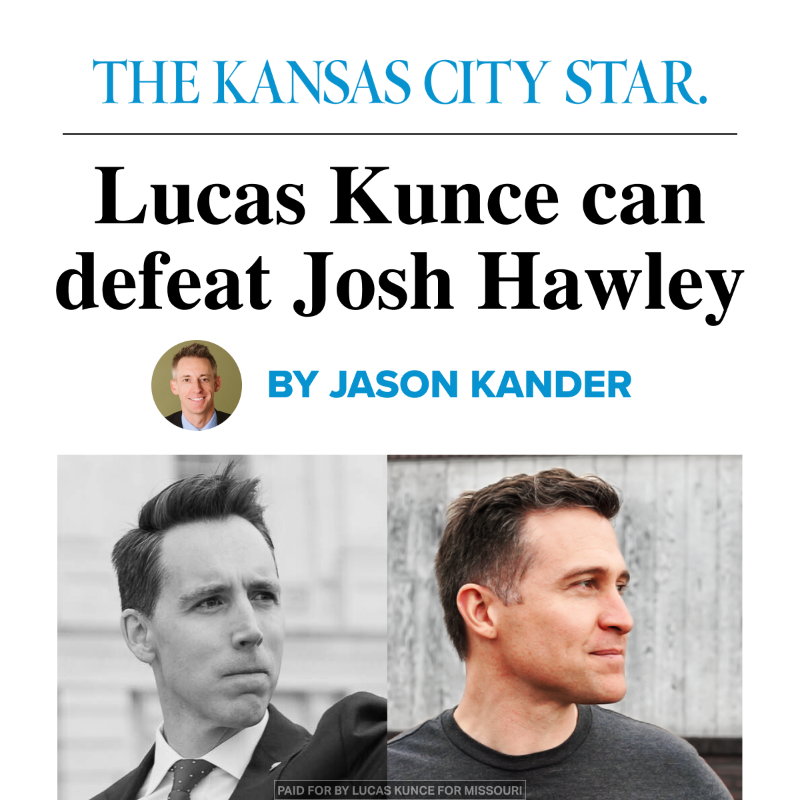 LucasKunceMO's tweet photo. Jason Kander knows how to run a competitive race in Missouri — and he knows we have what it takes to win.

Between our record-breaking campaign and Hawley’s sinking approvals, this race is our best chance to flip a GOP-held Senate seat in 2024. Can you chip in today?