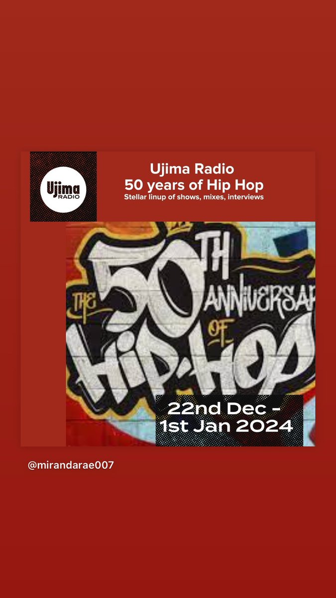 Ujima Radio wraps up the year celebrating 50 years of hip hop in a legendary stylee. With a sick lineup of shows, interviews and exclusive mixes from the trailblazers of hip hop locally, nationally and globally.