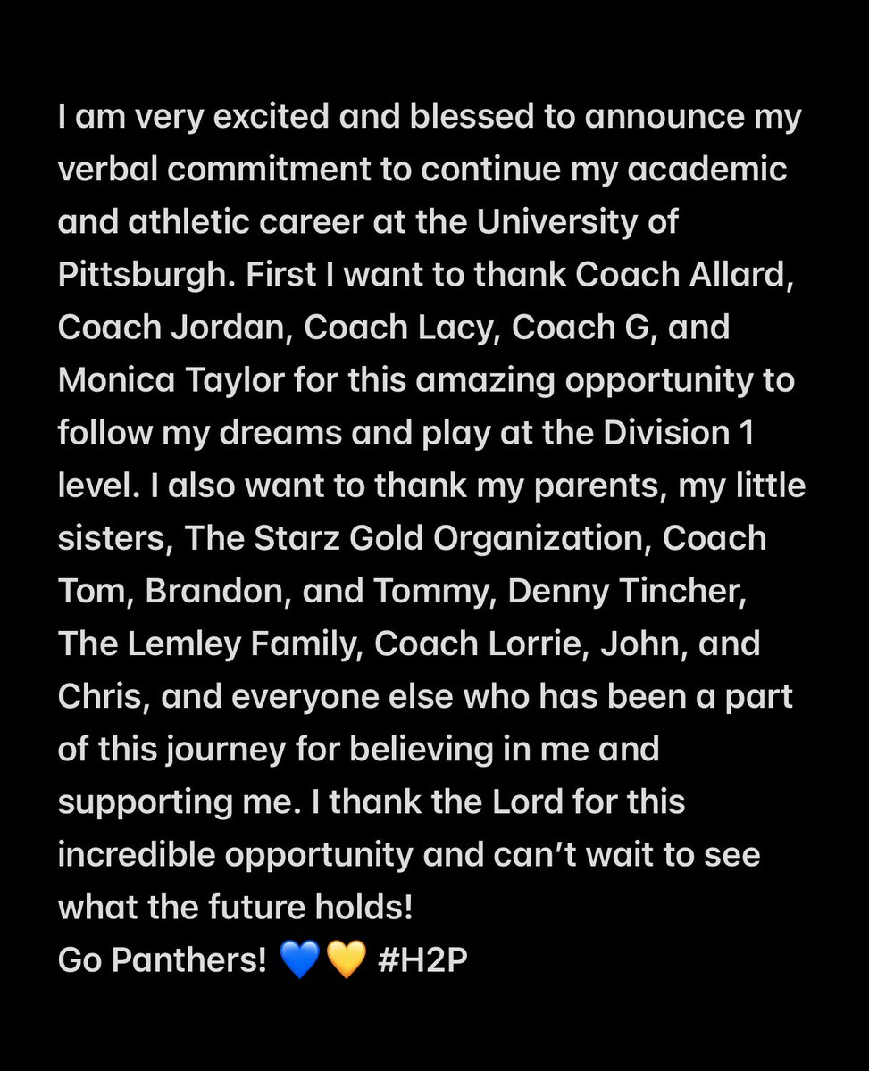 Amelia Long (@amelialong2025) on Twitter photo Committed!!! Go Panthers!! 💙💛 #H2P
<a href="/Pitt_SB/">Pitt Softball</a> <a href="/PITTcoachallard/">Jenny Allard</a> <a href="/Forever_Jordann/">Jordan Dail</a> <a href="/Coach_LWood/">Lacy Schurr (Wood)</a> <a href="/gZeremenko21/">G</a> <a href="/StarzGold/">StarzGold</a>_Nat @StarzGold <a href="/CoachBrandon24/">Brandon Perks</a> <a href="/KingTK3000/">Tommy King</a> <a href="/TincherPitching/">Tincher Pitching</a> <a href="/Emmmaaclairee/">Emma Lemley</a> <a href="/CoachLorrie24/">CoachLorrie</a> <a href="/JFHSsports/">JFHS</a> Committed!!! Go Panthers!! 💙💛 #H2P
<a href="/Pitt_SB/">Pitt Softball</a> <a href="/PITTcoachallard/">Jenny Allard</a> <a href="/Forever_Jordann/">Jordan Dail</a> <a href="/Coach_LWood/">Lacy Schurr (Wood)</a> <a href="/gZeremenko21/">G</a> <a href="/StarzGold/">StarzGold</a>_Nat @StarzGold <a href="/CoachBrandon24/">Brandon Perks</a> <a href="/KingTK3000/">Tommy King</a> <a href="/TincherPitching/">Tincher Pitching</a> <a href="/Emmmaaclairee/">Emma Lemley</a> <a href="/CoachLorrie24/">CoachLorrie</a> <a href="/JFHSsports/">JFHS</a>
