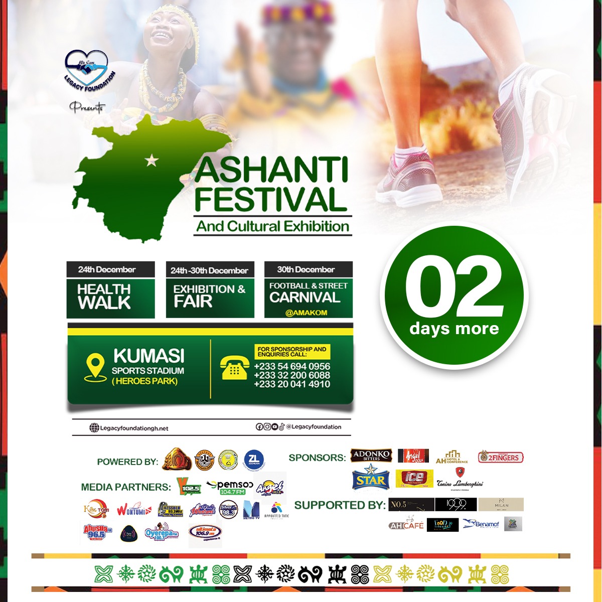 Only 2 days until the magic unfolds at the Ashanti Festival and Cultural Exhibition! 🌟 Join us for 7 unforgettable days of tradition, art, and community spirit. #AshantiFestival #Countdown #CulturalExtravaganza @lamborghinigh @belbeveragesgh