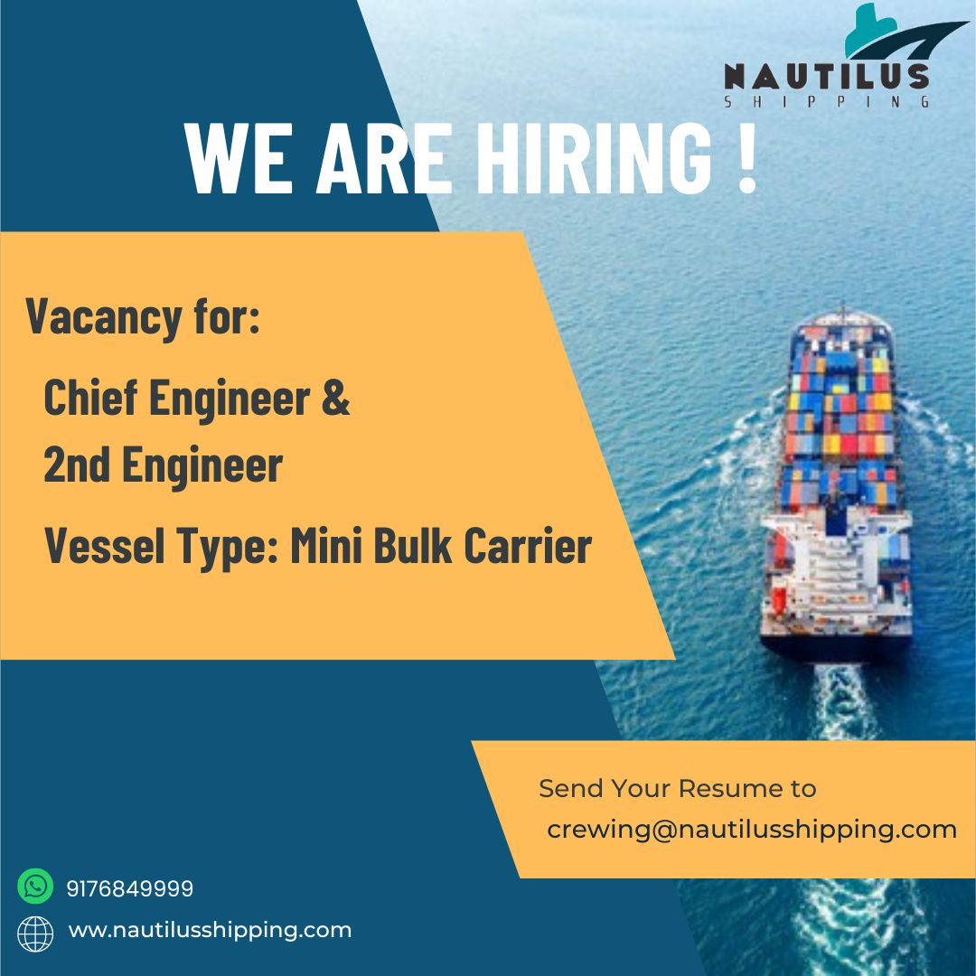 We are hiring for a Chief Engineer & a 2nd Engineer for a Mini Bulk Carrier. Experience in the same field is required

Send resume to crewing@nautilusshipping.com

More about us: nautilusshipping.com

#shipjobs #crewing #deckofficers #engineofficers #chiefengineer #2ndengineer