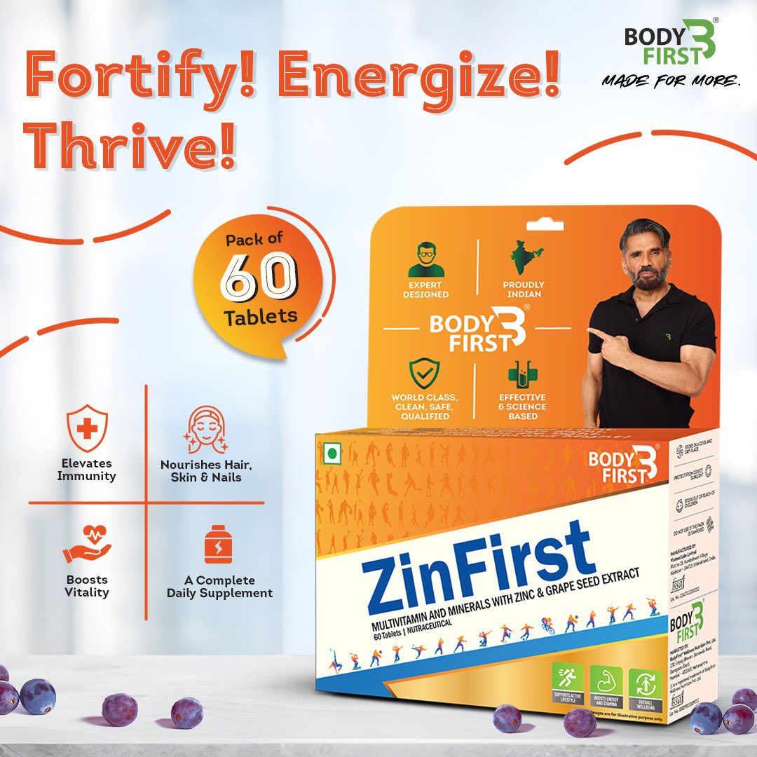 Loaded with Vitamins A, E, C, B-Complex, Zinc, Selenium and enriched with grape seed extract, BodyFirst ZinFirst is your secret recipe to a complete wellness boost🏃🏻‍♀️💖 Because you’re #MadeforMore #Zinc #B6 #B12 #GrapeSeedExtract #Biotin #VitaminA #VitaminC #VitaminE #Selenium