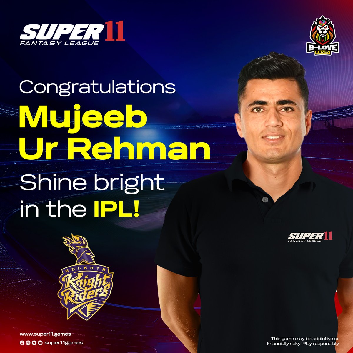 🏏🎉 Thrilled to announce that Mujeeb has been selected by the Knight Riders in the IPL! 🌟 Congratulations to him! 🎊 Play super and shine bright! #IPL2024 #waninduhasaranga #super11 #BLoveKandy #IPL #MujeebZardan #KnightRiders