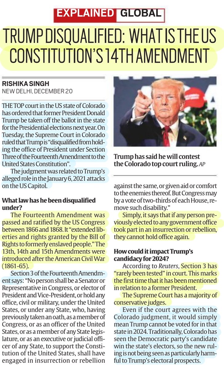 'Trump Disqualified: What is the US Constitution's 14th Amendment'
:Details

#TrumpDisqualified #DonaldTrump #ColoradoSupremeCourt 
#DisqualifyTrump 
#USA #Constitution 
#14thAmendment 
#14thAmendmentSection3 

#UPSC 

Source: IE