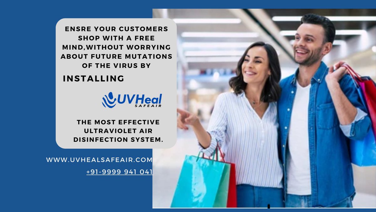 Install UVHeal SafeAir - the most effective ultraviolet air disinfection system - in the centralized HVAC system of Malls to ensure the health of your customers from future mutations of the Virus.
#UVHeal #SafeAir #BreatheFree #CentralizedAc #Ducted #Air #HVAC #HealthCare