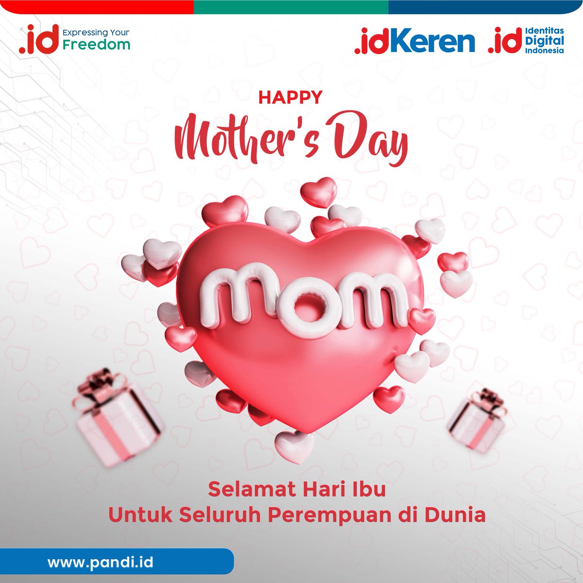 Pandi_ID's tweet image. Hari Ibu adalah kesempatan untuk merayakan keberanian, kelembutan, dan kebaikan hati seorang ibu.

Selamat Hari Ibu untuk para perempuan Indonesia yang luar biasa!

#PANDIID
#DomainID 
#DomainIndonesia 
#IdentitasBangsa 
#HariIbu