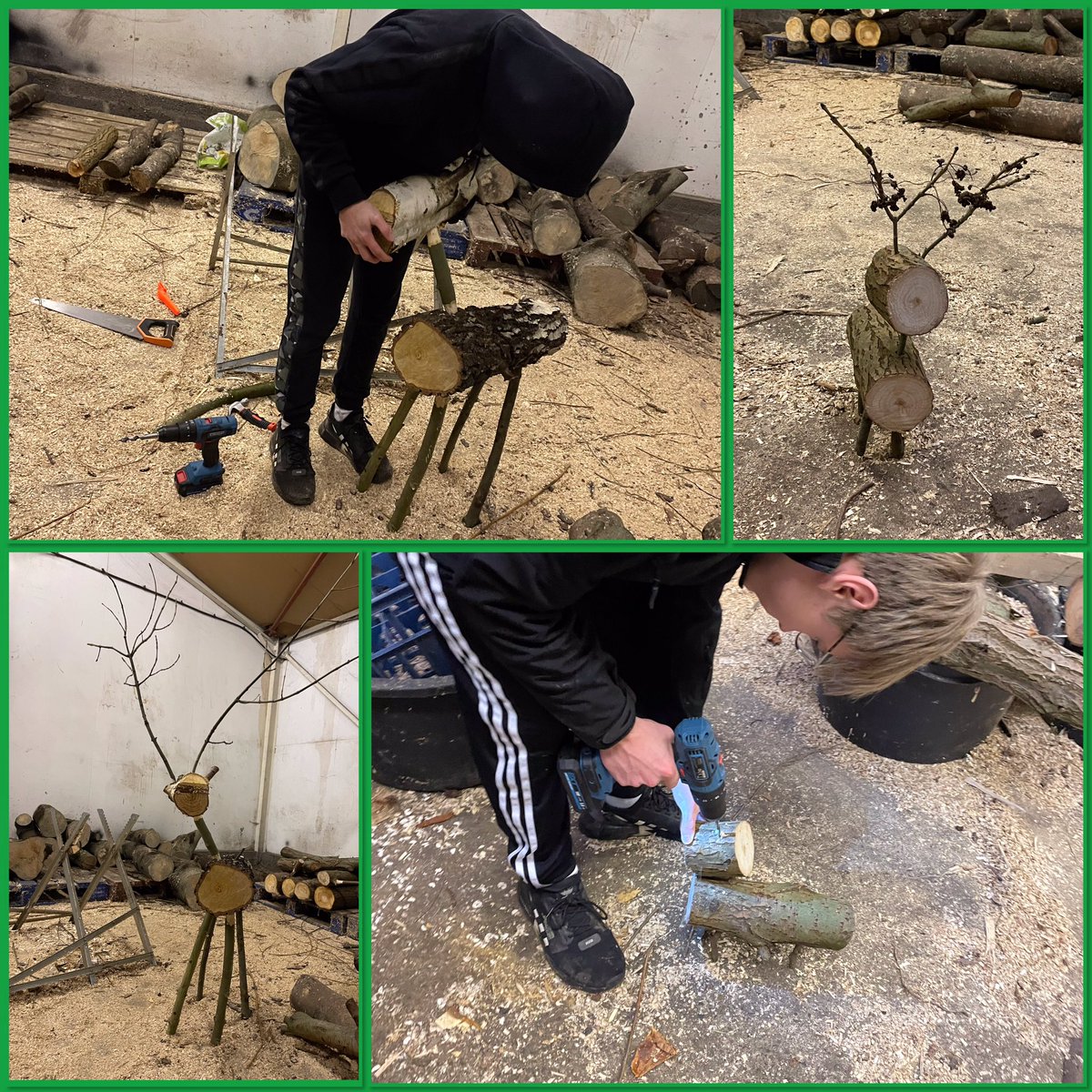 Brilliant workmanship building reindeer from students @EthosCollegeUK 🪵🪓🦌 #SEMH #ForestSchool #Reindeer #nurture