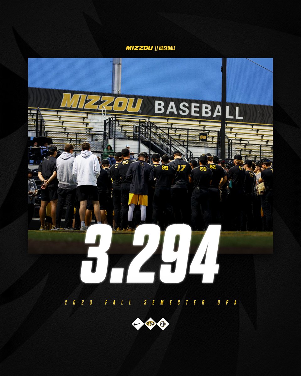 Great start to the 2023-24 academic year! 

✅ Fall team GPA of 3.294 📚
✅ Second-highest semester GPA on record for baseball 🎒

#MizzouNOW | 🐯⚾️