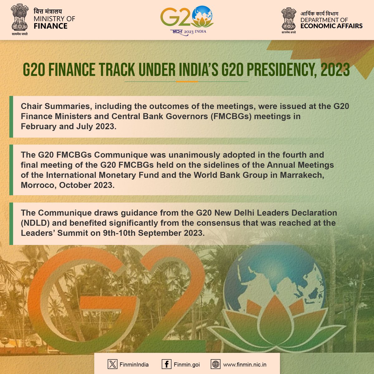 India assumed the G20 Presidency on 1st December 2022 with the theme #VasudhaivaKutumbakam or #OneEarth #OneFamily #OneFuture and ensured that the #G20 deliberations in 2023 were people-centric and action-oriented.

#G20India
#ViksitBharat
#FinMinIndia202