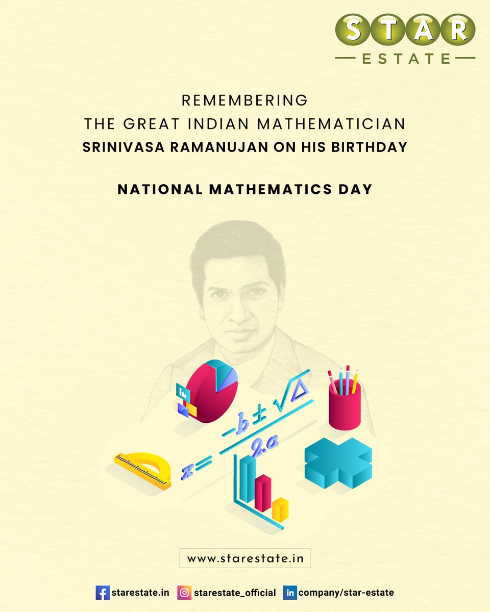 Team #starestate pays heartfelt tribute to Shrinivasa Ramanujam, the man who knew infinity on his birth anniversary.
#starestate #nationalmathematicsday #srivinasaramanujam #mathematicsday #infinity #realestateinvesting #3BHKflatsforsale #4BHKflatsforsale #5BHKflatsforsale