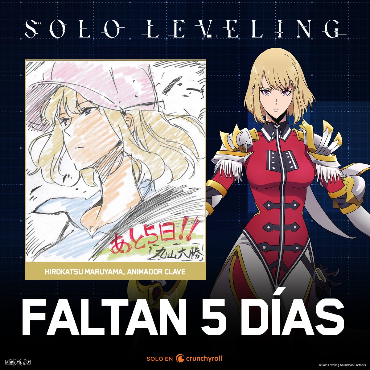 sololeveling_la's tweet image. ¡Faltan 5 días para el estreno de Solo Leveling! 

El animador clave, Hirokatsu Maruyama, dibujó a una tranquila y genial Cha Hae-in tranquila para celebrar el próximo estreno de la serie.