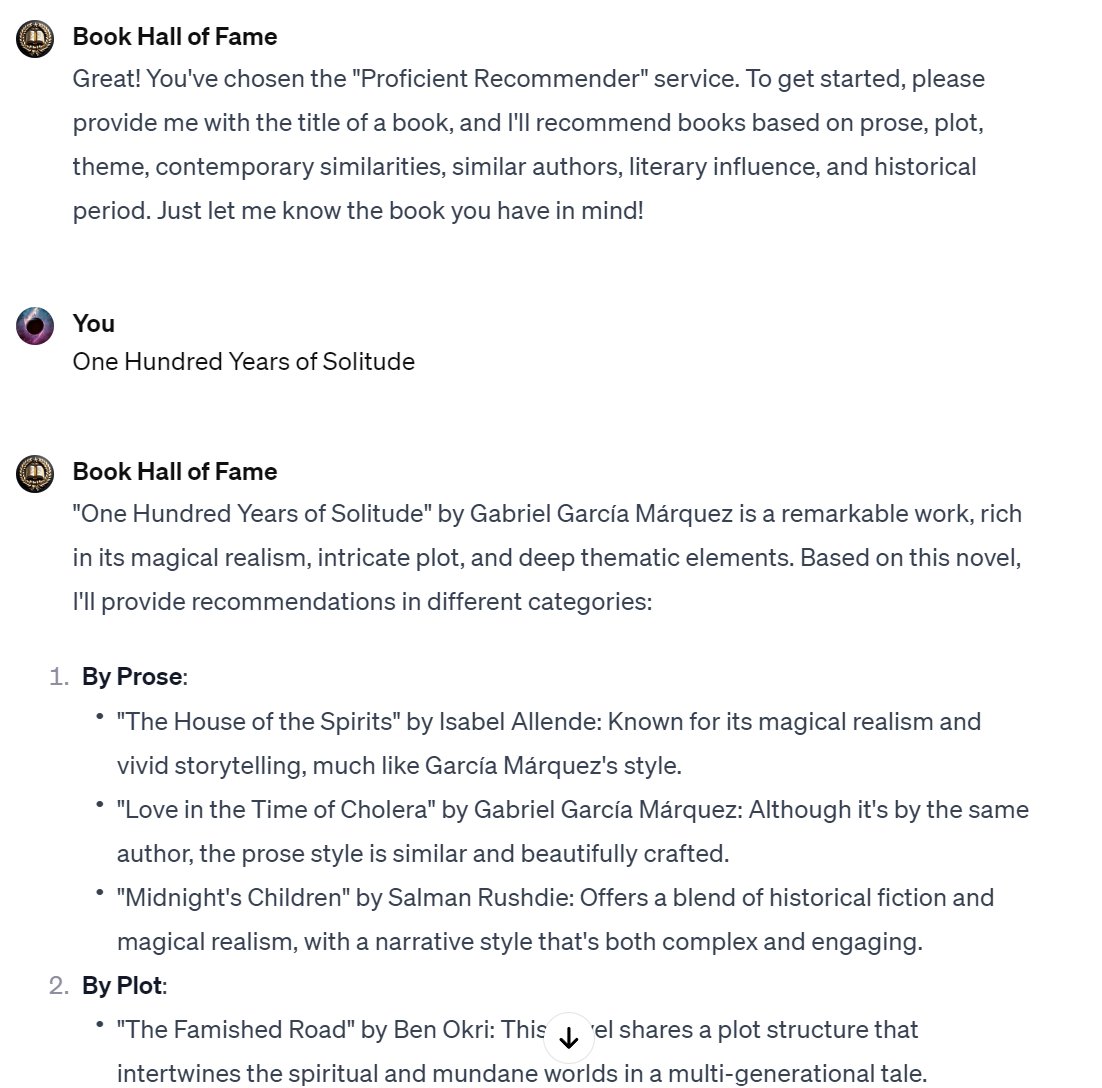 algorithmbooks's tweet image. Introducing my book proficient recommender which is part of my GPT Book Hall of Fame, and which is excellent for recommending based on various criteria.