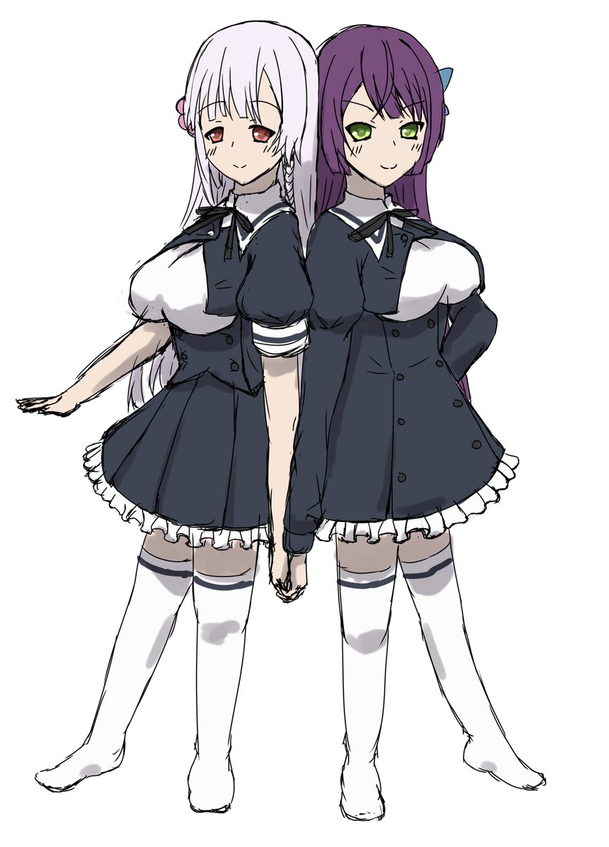 multiple girls 2girls thighhighs school uniform high-waist skirt yurigaoka girls academy school uniform frilled skirt  illustration images