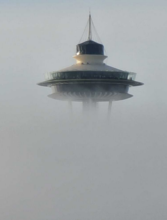 Shrouded in Mystery: The Space Needle Rises Through the Seattle Fog 
#SeattleMist #SpaceNeedleSightings