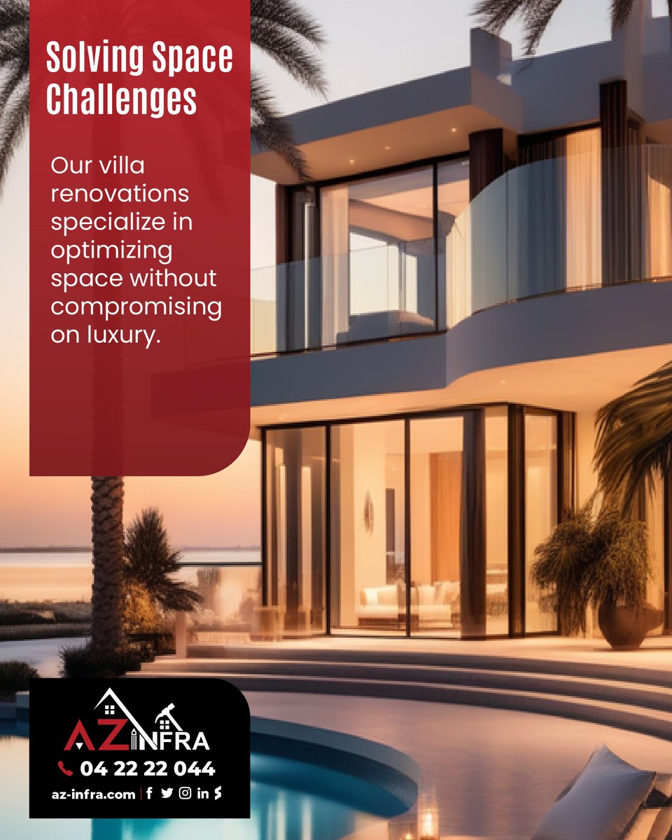 Solving Space Challenges : Big on style, low on space? We've got you covered! Our villa renovations specialize in optimizing space without compromising on luxury. Discover innovative solutions for your villa today. 🚀🏡 

DM for more details

#SpaceOptimization #VillaSolutions