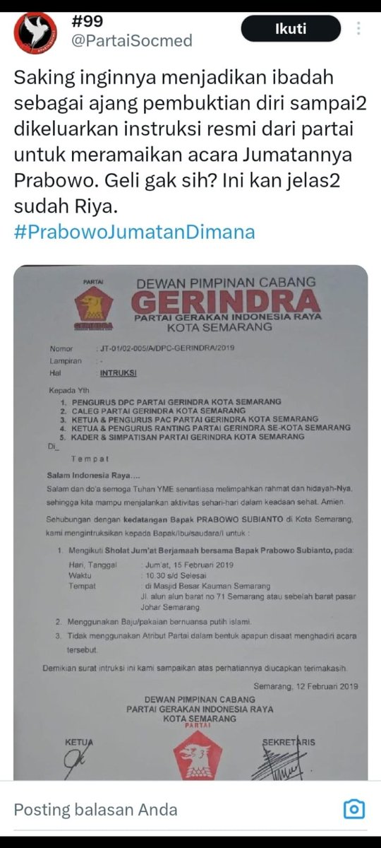 @PartaiSocmed Mainkan tum, #PrabowoJumatanDimana