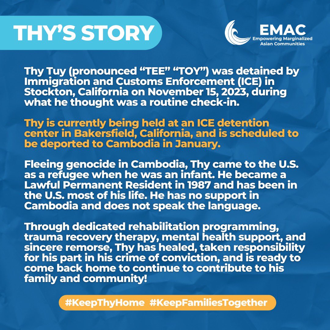 ‼️✍🏽‼️URGENT COMMUNITY MOBILIZATION: POTENTIAL ICE DEPORTATION! ‼️✍🏽‼️

Help us #KeepThyHome by flooding the ICE office with emails starting Friday 12/22 and not ending until Thy is home! 
Access The Email Template : bit.ly/keepthyhome (link in bio)

#KeepFamiliesTogether