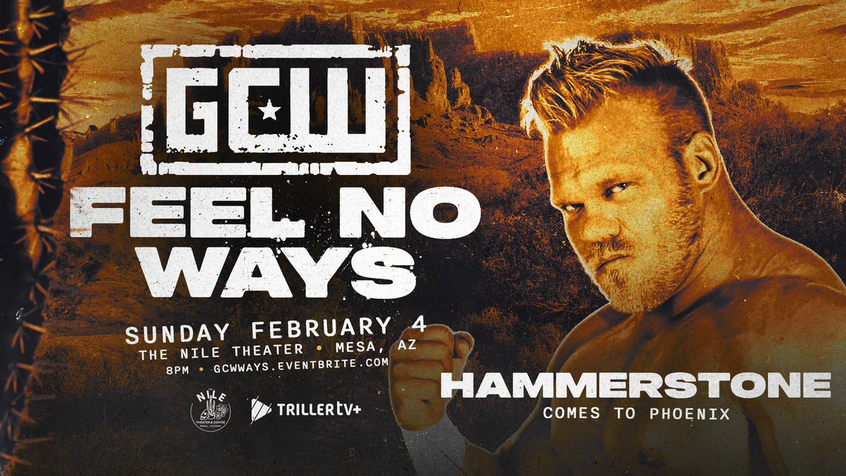 *PHOENIX UPDATE* Just Signed for GCW's PHX Debut on February 4th: NICK GAGE MATT CARDONA CHRIS BEY HAMMERSTONE Tickets On Sale FRIDAY at 10AM MT: GCWWays.eventbrite.com GCW presents Feel No Ways Sun 2/4 - 8PM The Nile Theatre Mesa, AZ Watch LIVE on @FiteTV+