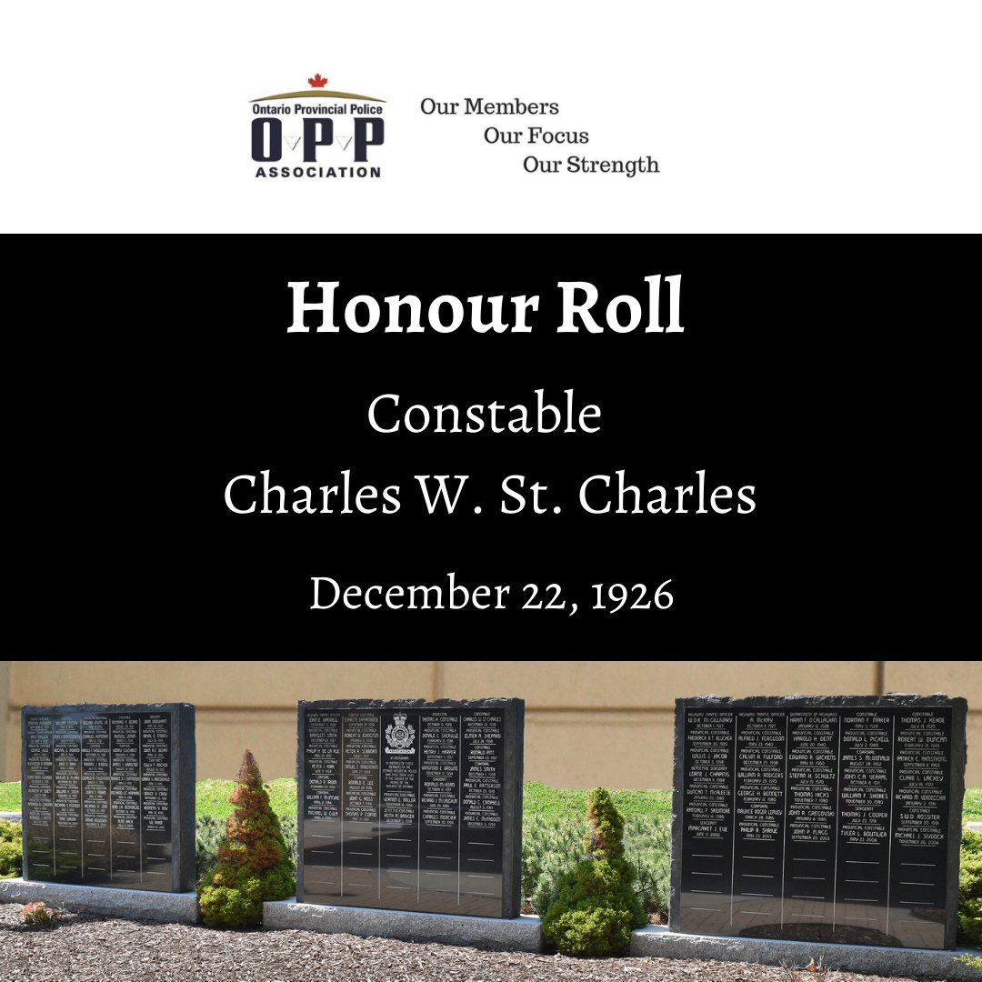 On December 22, 1926 OPP Constable Charles W. St. Charles was died in the line of duty from injuries received a month earlier when he was shot by the person he was serving a tax distress warrant on in Madoc, Ontario. #HeroesInLife